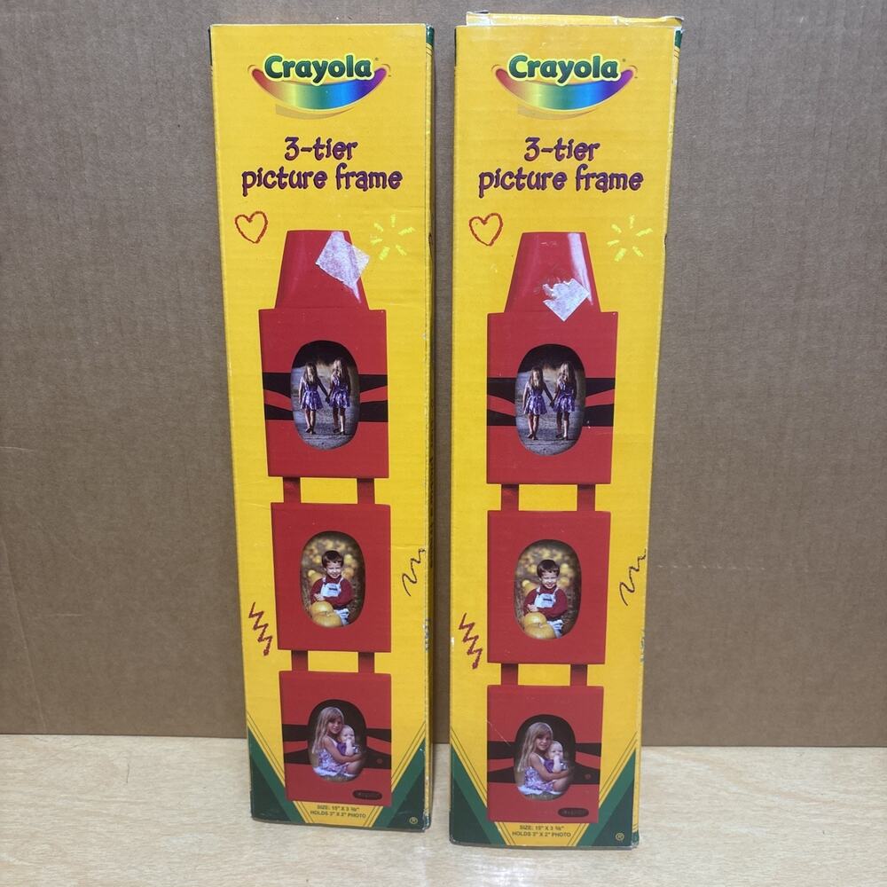 2X Crayola Crayons Kids 3 Tier Photo Picture Frame In Red ~ 15”x 3 3/8”x 2” NEW
